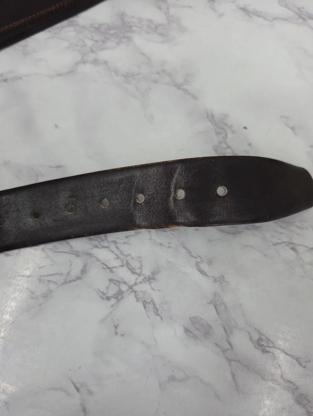 Vintage Men's Dark Brown Leather Belt with Gold Tone Buckle Full Grain Cowhide